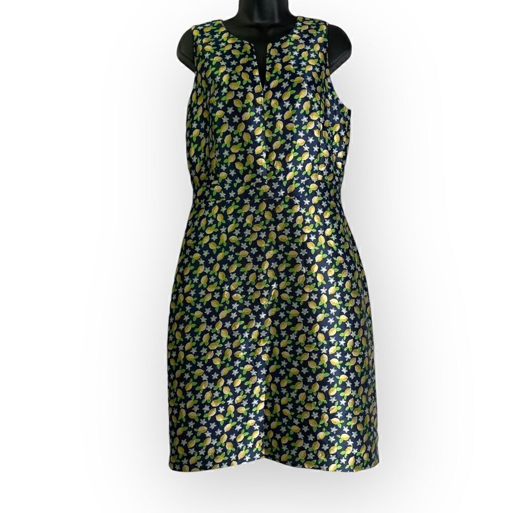 J.Crew V-Neck Sheath Dress in Lemon Jacquard 8 Tall